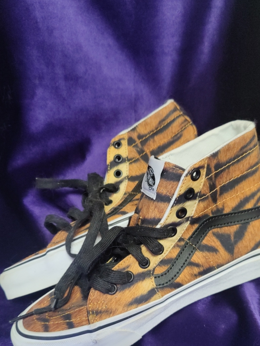 Vans High-Top Sneakers in Orange and Black Tiger Print